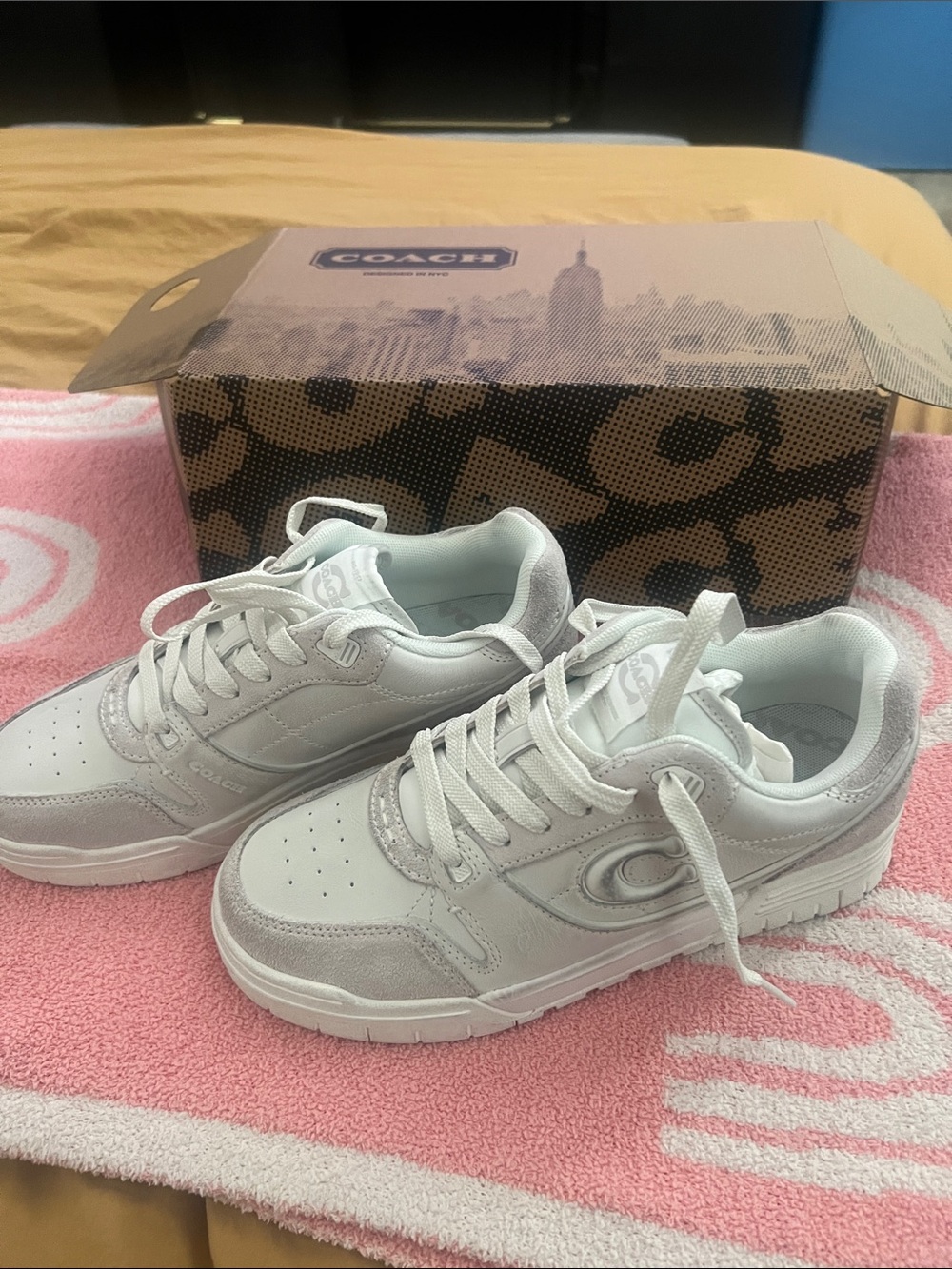Coach White & Light Gray Leather Low-Top Sneakers